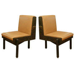 Pair of Paul Evans Leather & Bronze Chairs