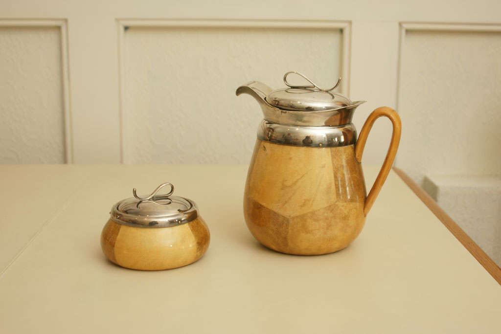 Aldo Tura Goatskin Carafe & Sugar Bowl