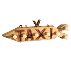 Vintage Lighted Wooden Taxi Arrow Sign