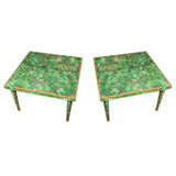 Pair mid century malachite green mirrored side tables