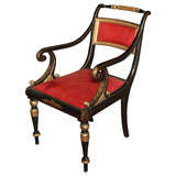 An Antique Regency Carved, Ebonized and Parcel Gilt Decorated Op