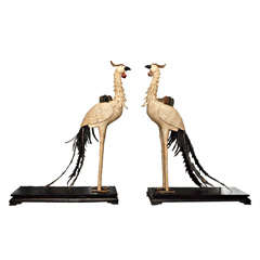 Two Grand and Extravagantly Detailed Peacock Sculptures