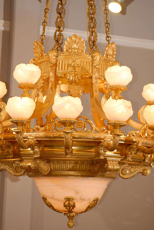 Russian Antique Chandelier. Imposing giltwood and alabaster chandelier For Sale