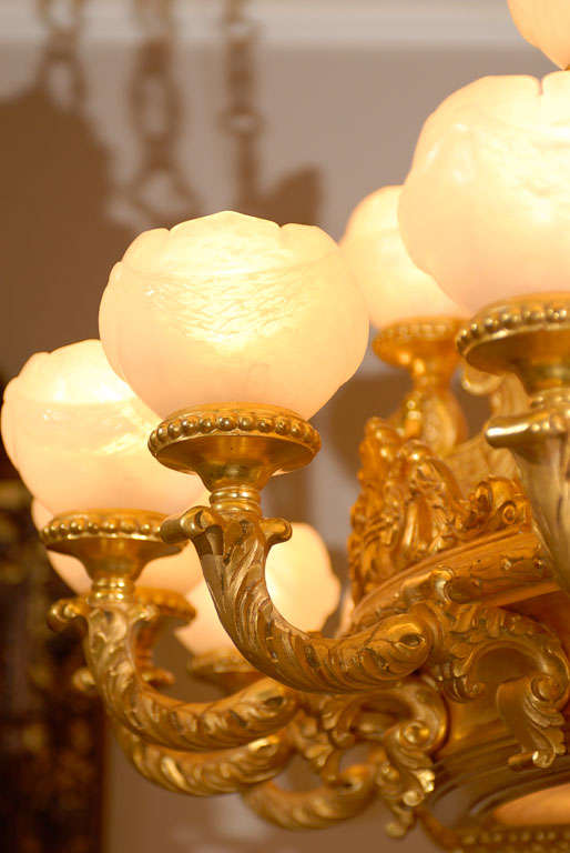 Alabaster Antique Chandelier. Imposing giltwood and alabaster chandelier For Sale