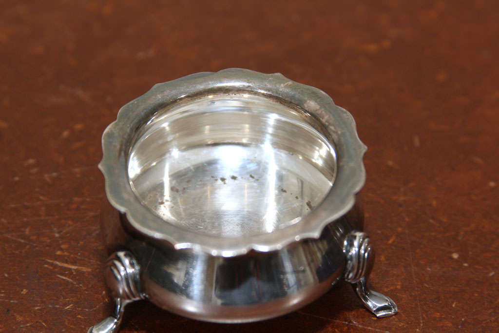 Glass Pair of English Sterling Silver Salt Cellars For Sale