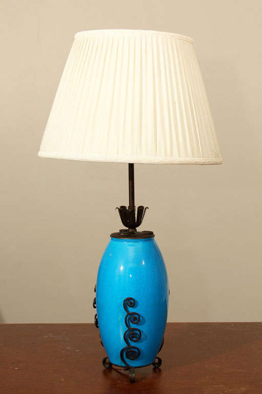 Farion Art Deco Belgium Blue Crackle Lamp