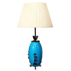 Farion Art Deco Belgium Blue Crackle Lamp