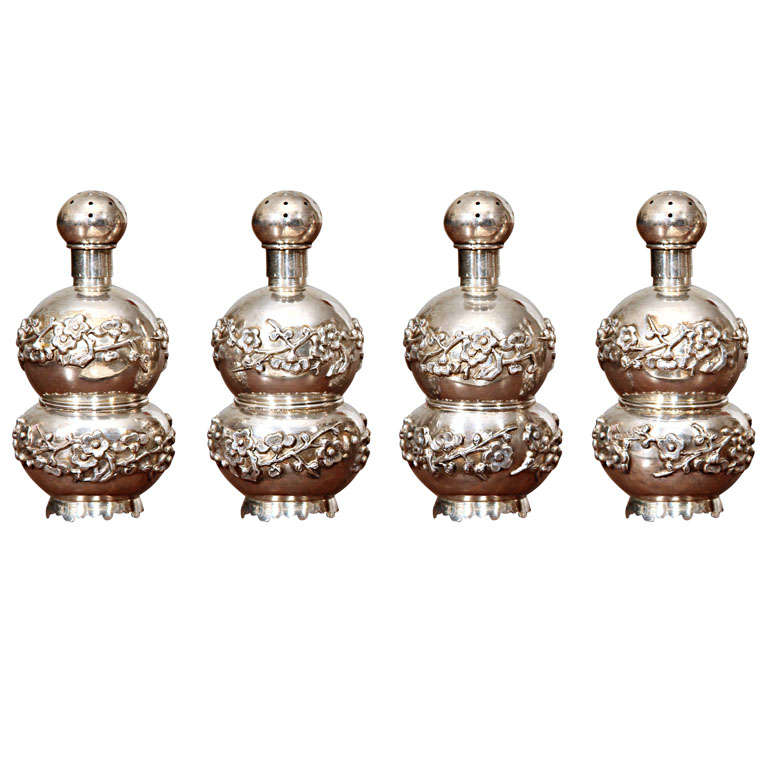 Set of 4 Japanese Silver Salt and Pepper Cellars For Sale