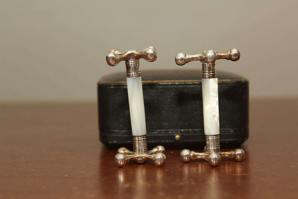 Sterling Silver English Sterling and Mother-of Pearl Knife Rests For Sale