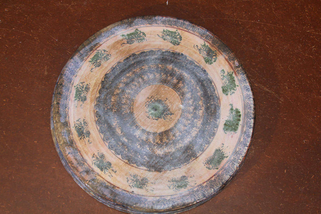 Hand painted ceramic pot top. Originally used to cover a pot or bowl.