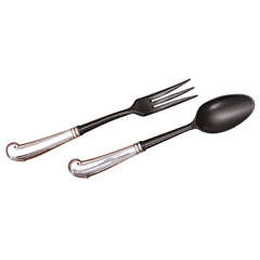 Black Mahogany Wood and Sterling Silver Salad Spoon and Fork