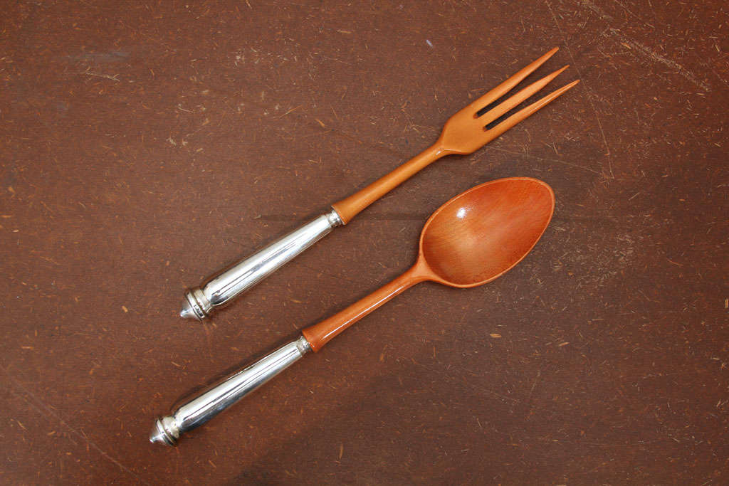 Mahogany and Sterling Salad Spoon and Fork