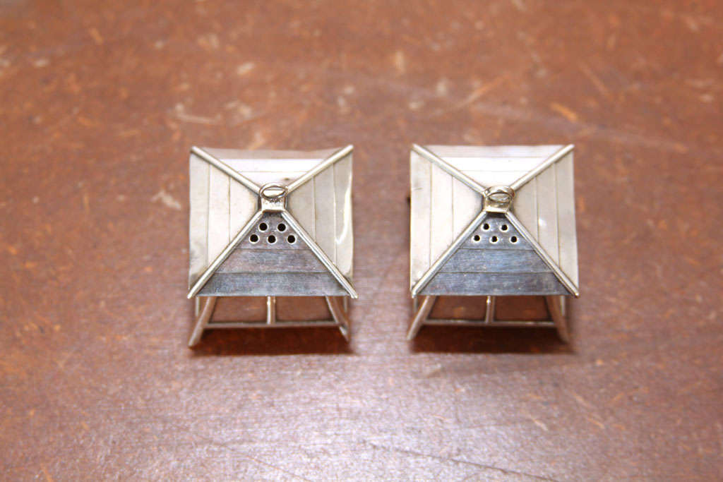 Sterling Silver Pagoda Salt and Pepper Shakers For Sale 6