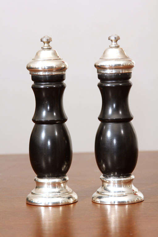 Set of Two Ebony and Sterling Silver Pepper Grinders