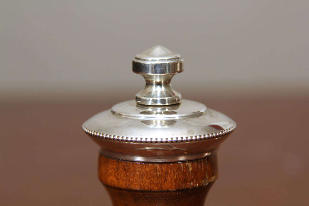 French Mahogany and Sterling Silver Salt and Pepper Grinders