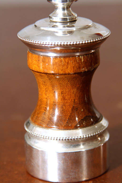 Mid-20th Century Mahogany and Sterling Silver Salt and Pepper Grinders