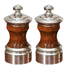 Retro Mahogany and Sterling Silver Salt and Pepper Grinders