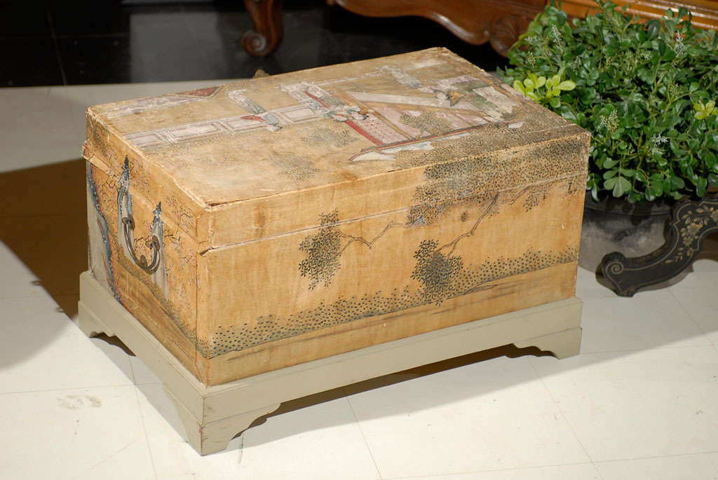 19th Century Chinese Painted Leather Trunk 4