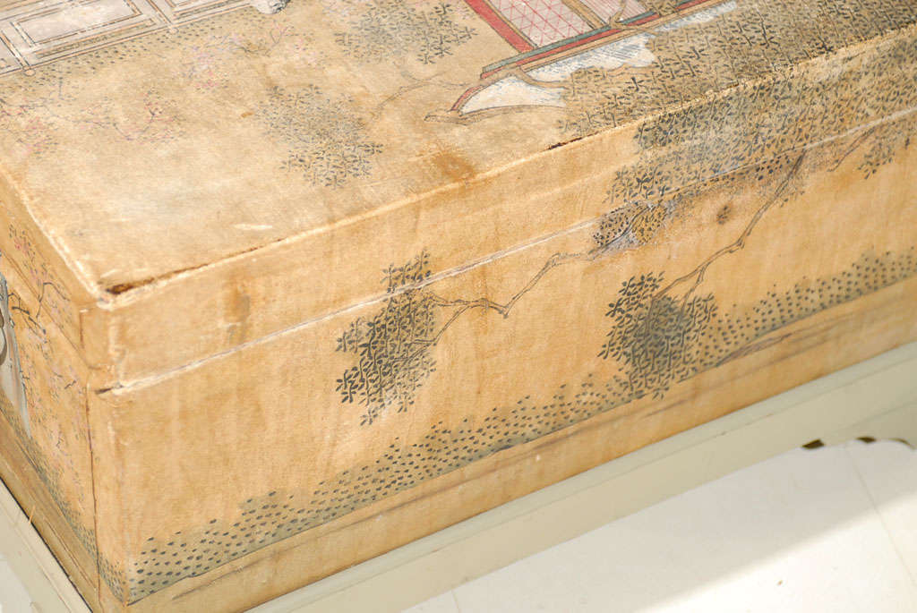 19th Century Chinese Painted Leather Trunk 5
