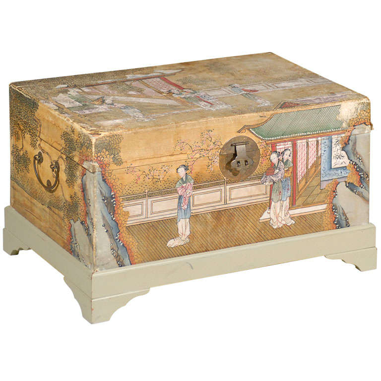 19th Century Chinese Painted Leather Trunk