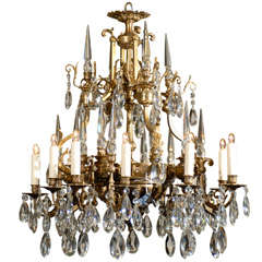 Vintage Bronze and Crystal 12 Light Chandelier