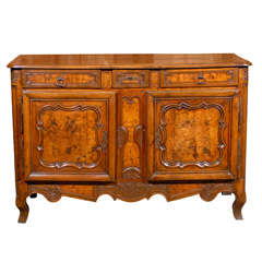 18th Century French Louis XV Walnut Buffet With Burl Panels