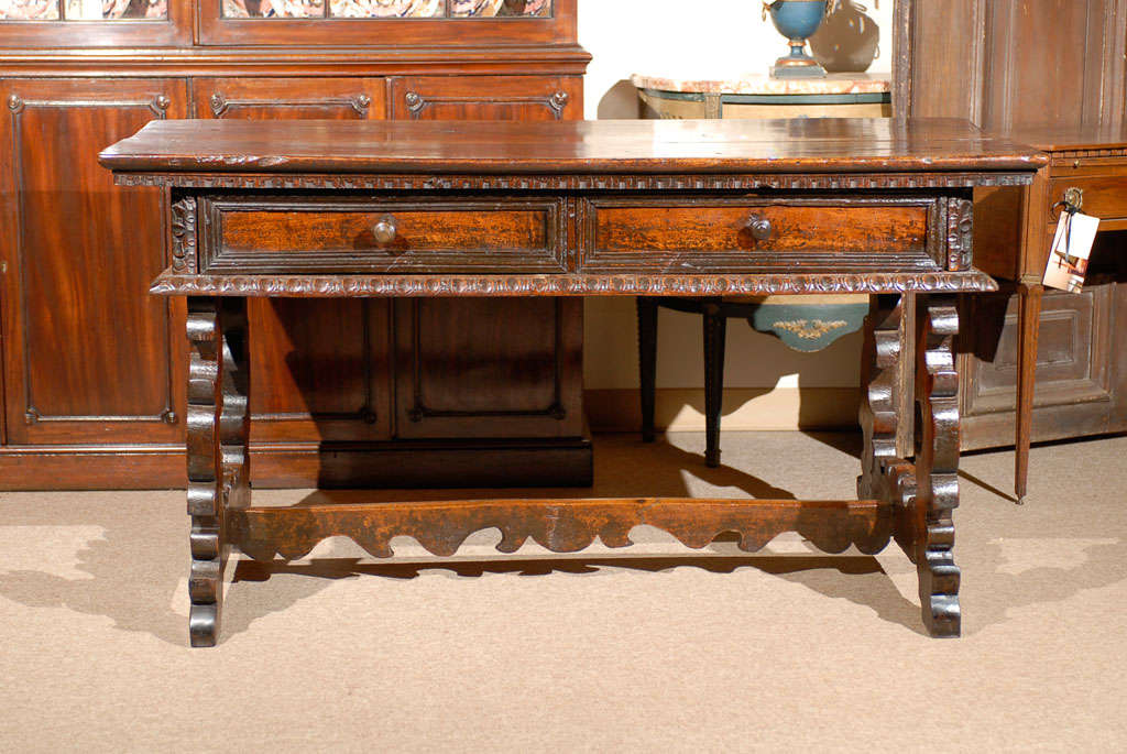 18th Century Italian Large Baroque Style Walnut Library Table