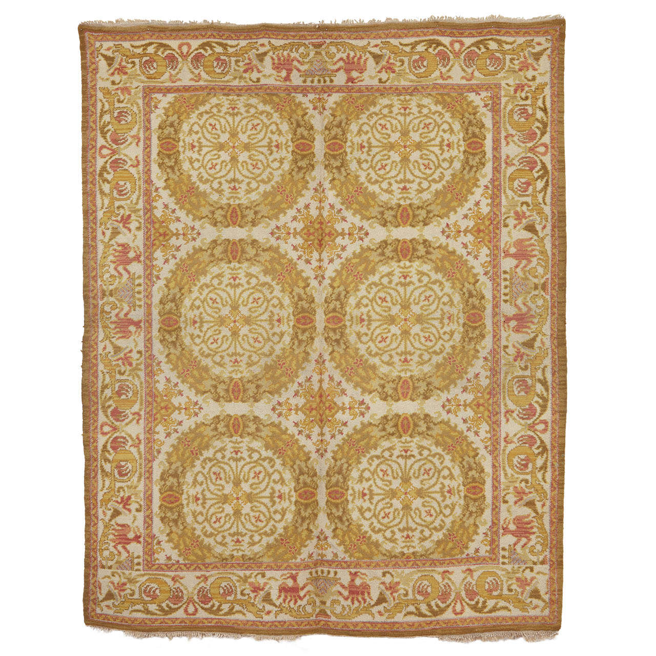 Vintage Spanish Cuenca Rug with Renaissance Wreath Pattern 