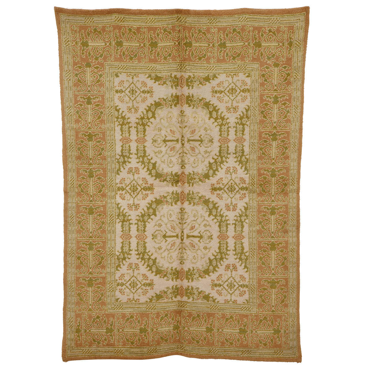 Vintage Spanish Cuenca Rug with Renaissance Wreath Pattern For Sale