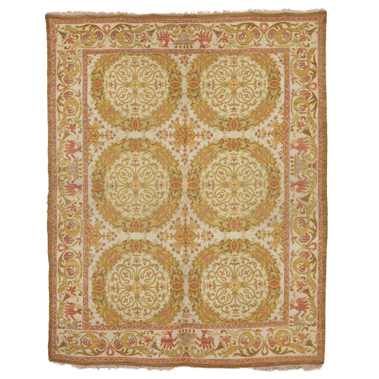 Vintage Spanish Cuenca Rug with Renaissance Wreath Pattern For Sale at ...