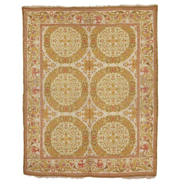Vintage Spanish Cuenca Rug with Renaissance Wreath Pattern For Sale at ...
