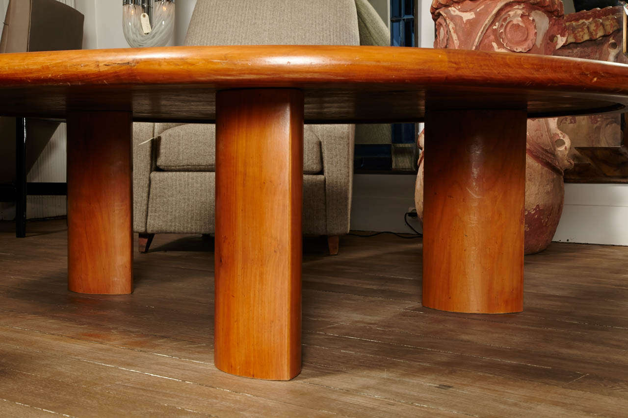 French Large Coffee Table in Massive Cherry Wood, France circa 1960