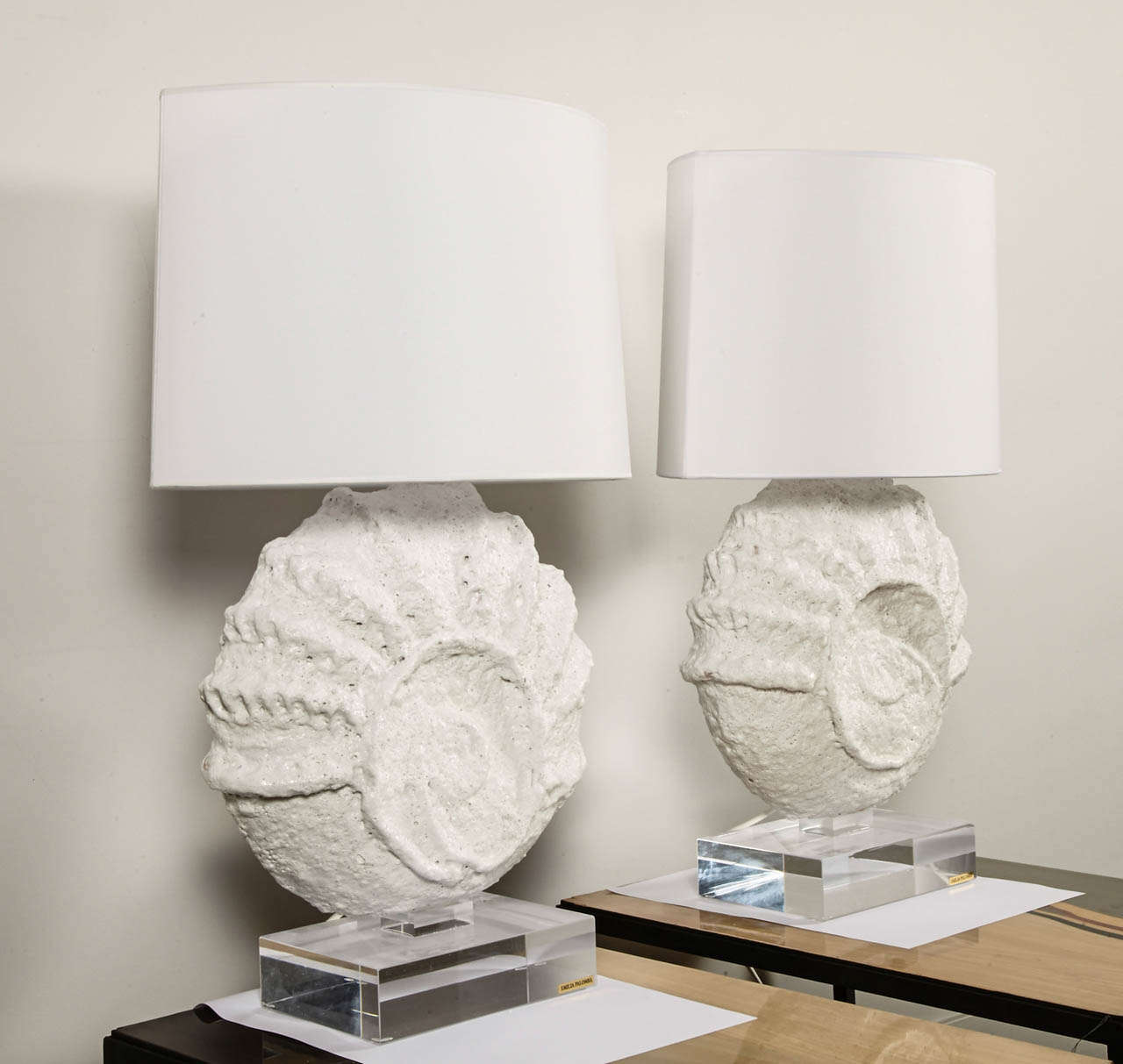A Pair of White Ceramic "Fossiles" Lamps by Emilie Palomba