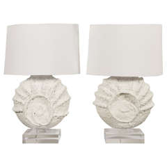 A Pair of White Ceramic "Fossiles" Lamps by Emilie Palomba