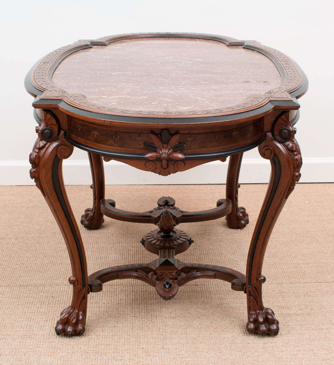 19th Century American Renaissance Revival Carved Walnut Center Table