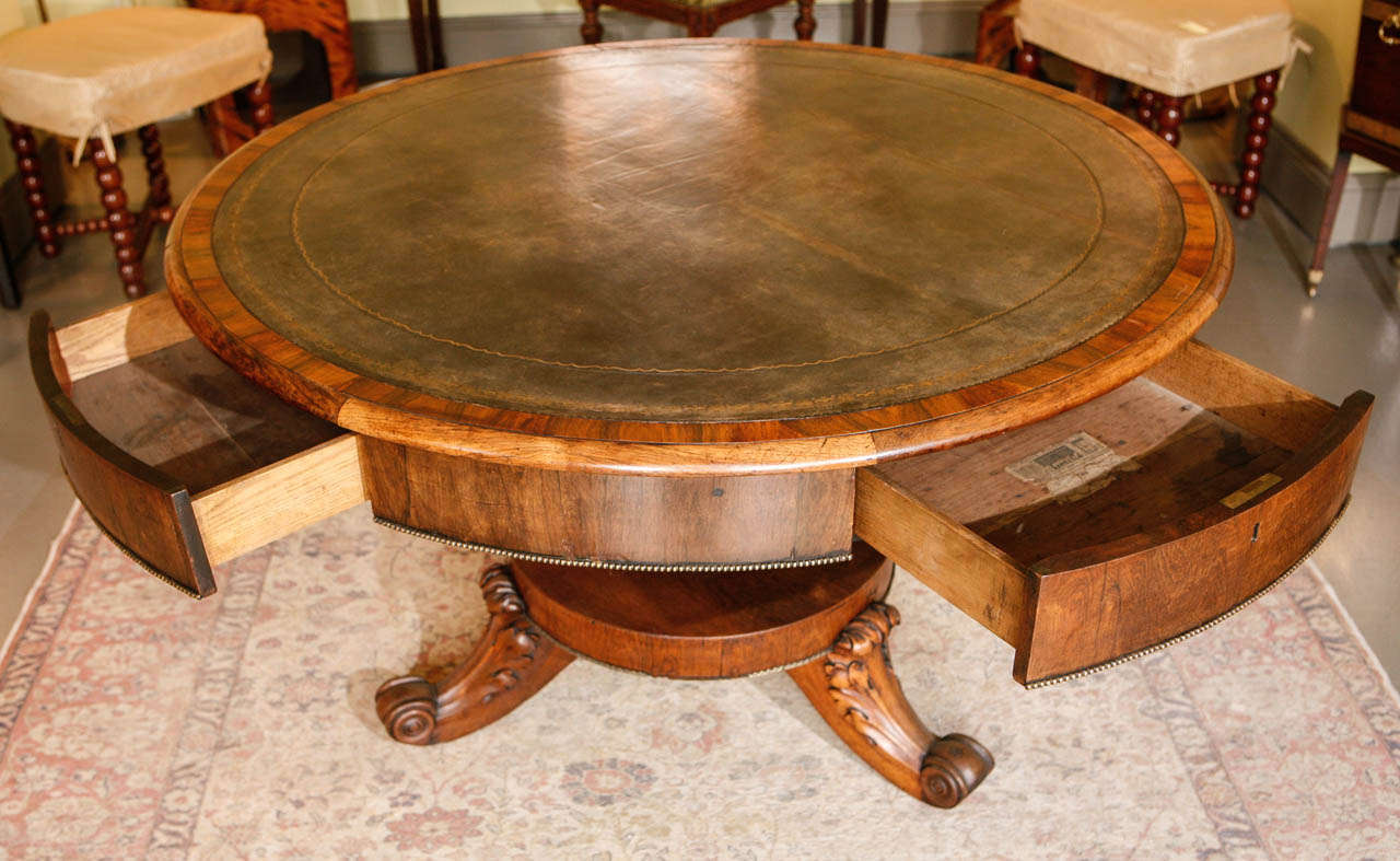 Irish Mahogany Round Leather Inset Library Table circa 1850 3