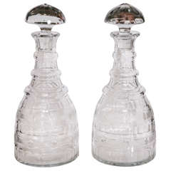 A Pair of 19th Century Cut and Engraved Decanters with Mushroom Stoppers