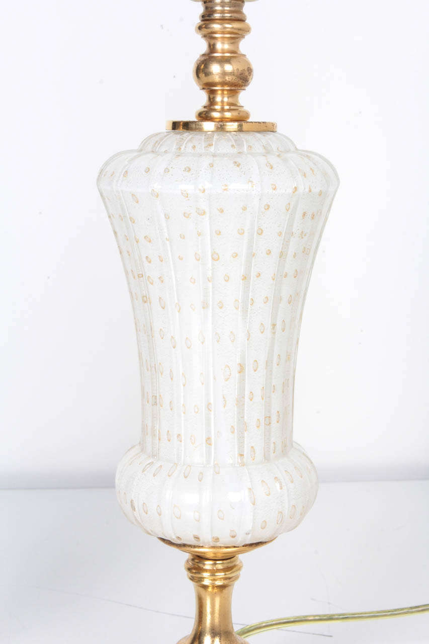 Mid-20th Century White and Gold-flecked Italian Glass Lamps from Murano, Italy