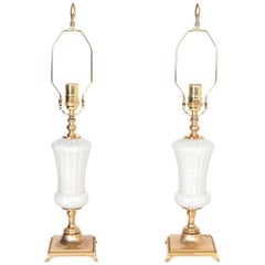 White and Gold-flecked Italian Glass Lamps from Murano, Italy