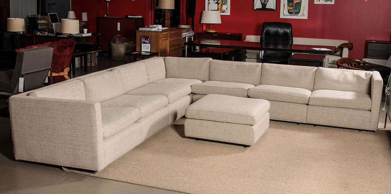 Charles Pfister sectional sofa and ottoman, reupholstered in Maharam fabric, mfg. Knoll.