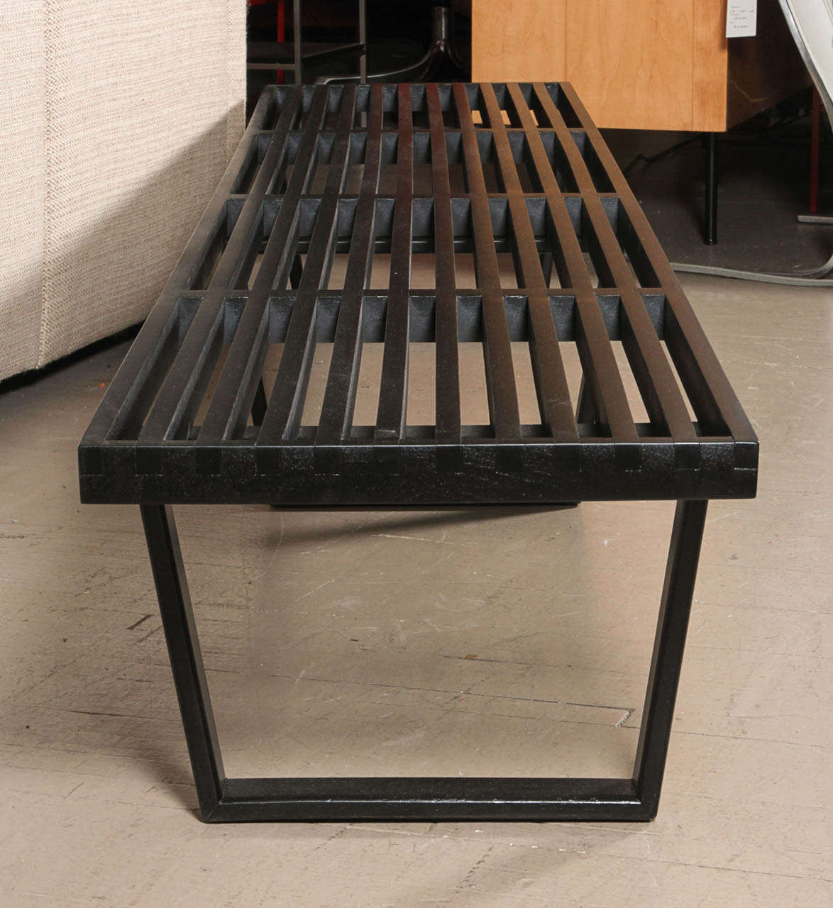 American Early George Nelson 8' Black Bench, Mfg. Herman Miller