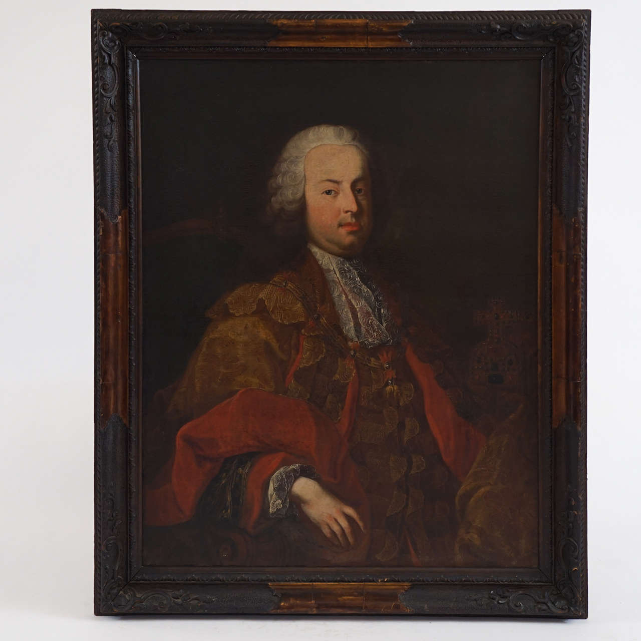 Superb circa 1750 oil on canvas portrait by the workshop of Martin van Meytens the Younger of Holy Roman Emperor Francis I, Grand Duke of Tuscany, Duke of Lorraine, founder of the Habsburg-Lorraine Dynasty, and father of Marie Antoinette in original