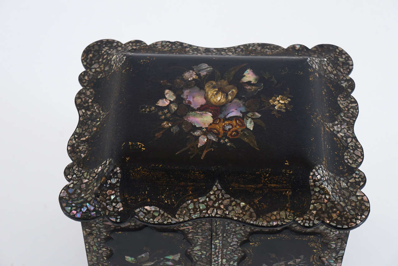 British Papier-Mâché and Mother-of-Pearl Table Cabinet, England circa 1850