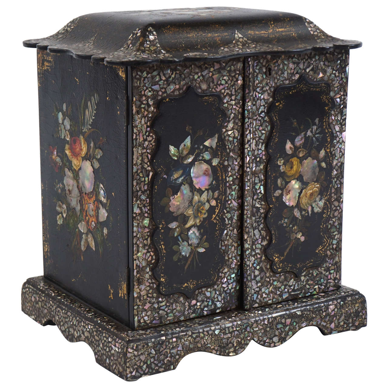 Papier Mache And Mother Of Pearl Table Cabinet England Circa 1850
