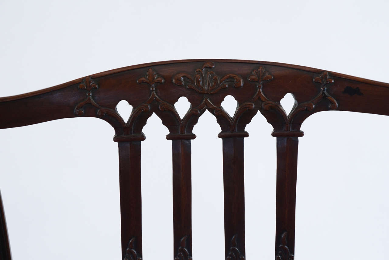 Carved Gothic Chippendale Mahogany Armchair, England, circa 1770 For Sale