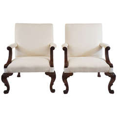 Pair of George II Style Gainsborough Library Chairs by Henry Samuel, London