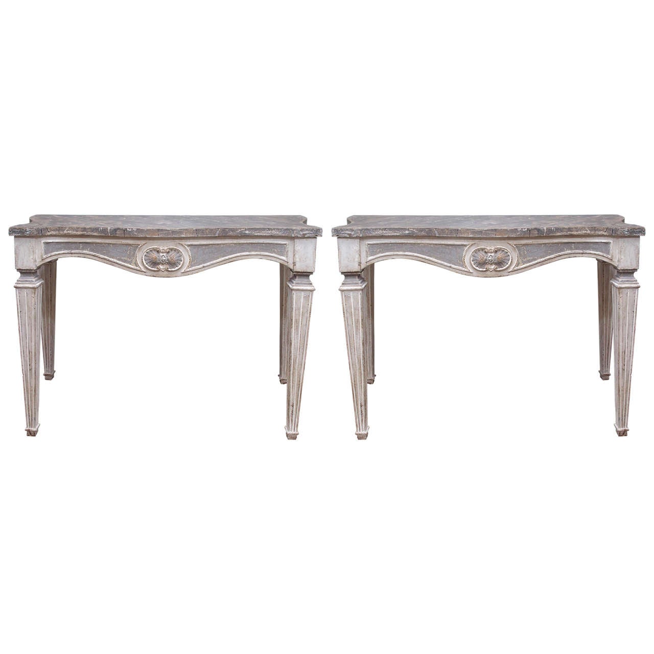 Pair of 19th Century Italian Tables with Faux Marble Painted Top