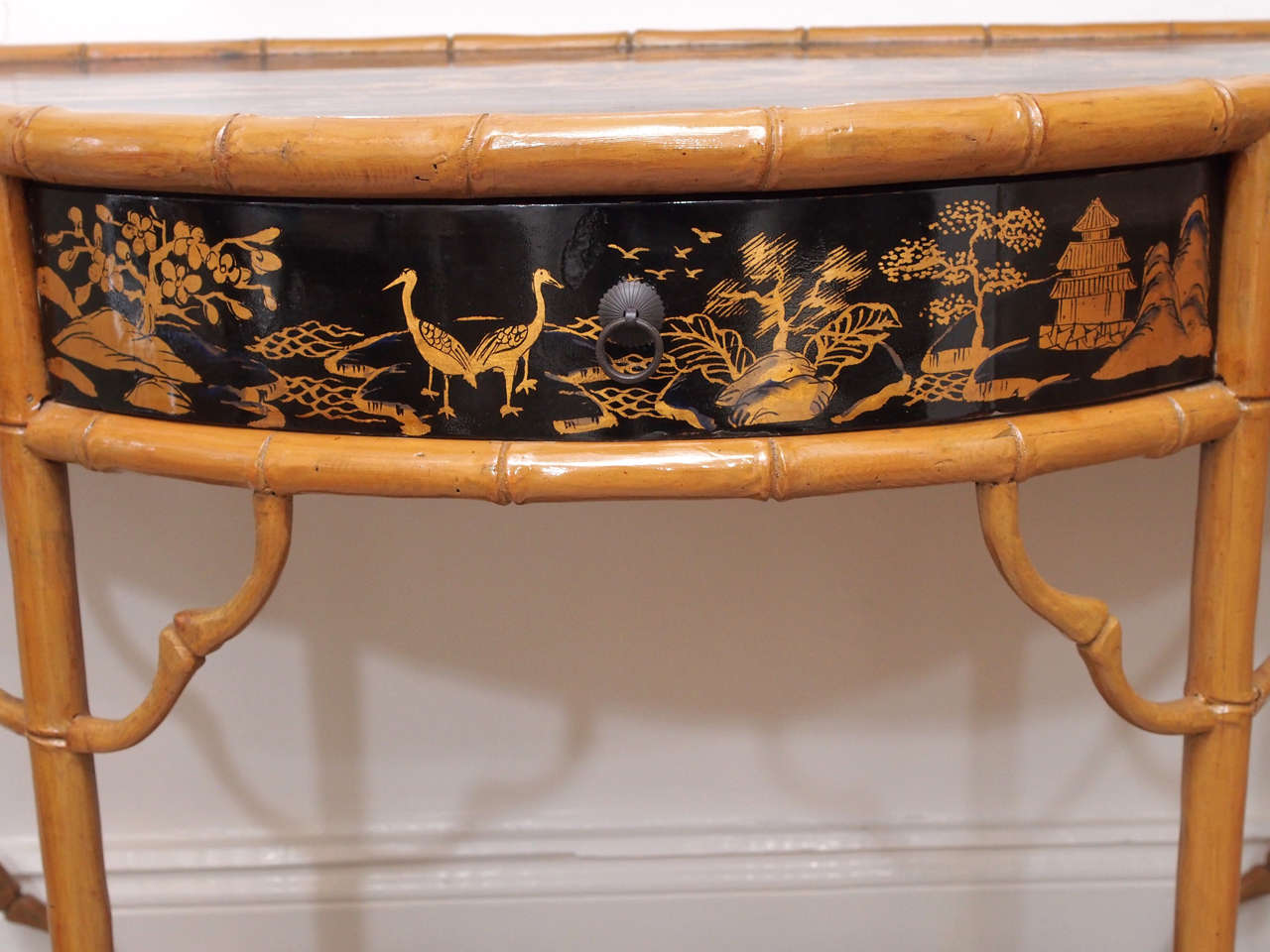 Painted Pair of Bamboo and Chinoisserie Console Tables