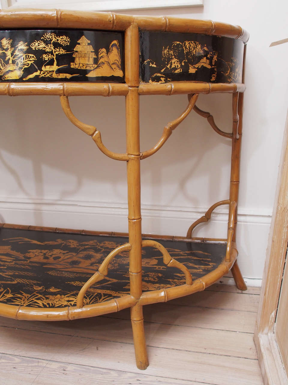 19th Century Pair of Bamboo and Chinoisserie Console Tables