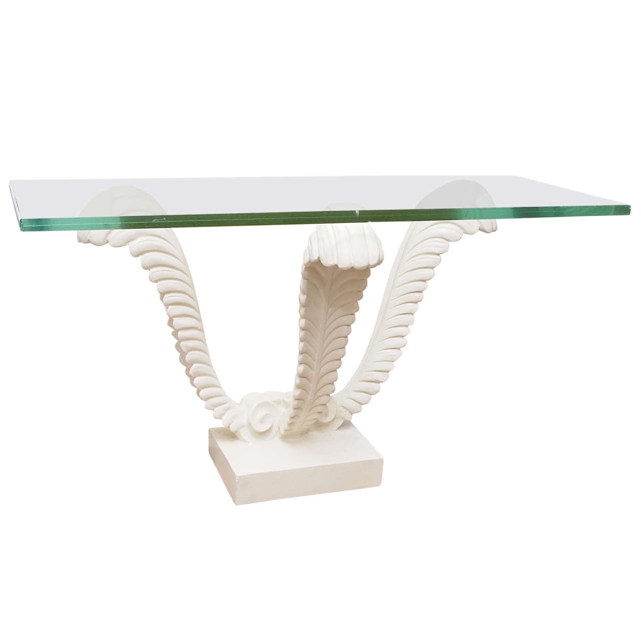 White Plaster Stand with Glass Top Console Table